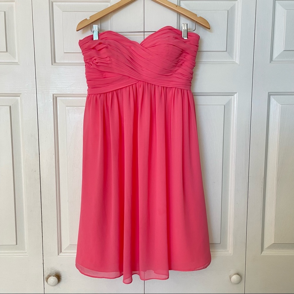 Bill Levkoff Strapless Pink Chiffon Prom Dress